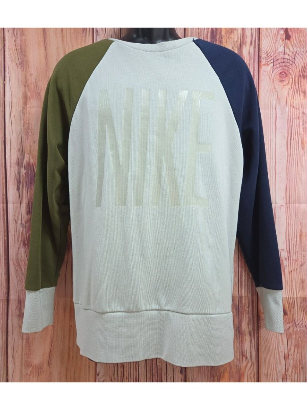 Nike Dri-Fit Raglan Colorblock Sweatshirt Small Light Gray/Olive/Navy Casual